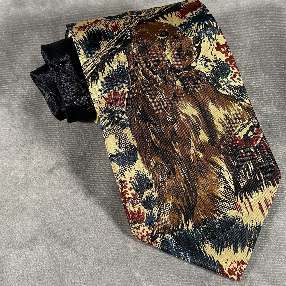 Peachick‎ Tie Handmade 100% Silk Necktie Dog Print Scene Classic Vintage